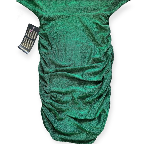 Bebe green long sleeve sparkly ruched mini dress women’s size small - Picture 6 of 12